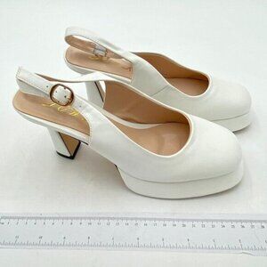 Women Platform Closed Square Toe Pumps Block High Heels Ankle Backstrap